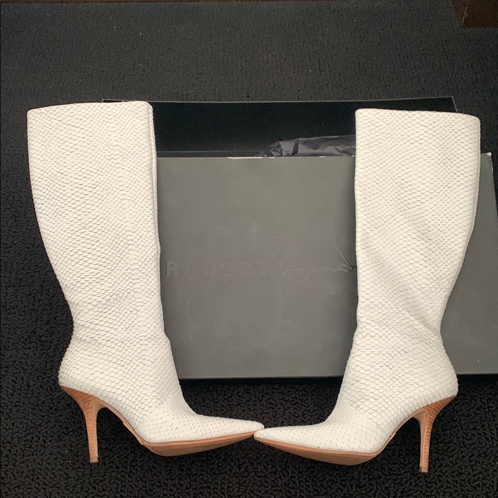 White Textured Knee-High Boots - Picture 5 of 15